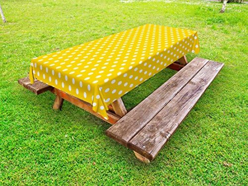 Lunarable Polka Dots Tablecloth 58x120 Yellow White