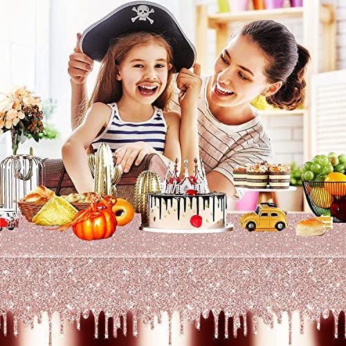 Pink Rose Gold Tablecloths 2Pcs for Birthday Party Decor
