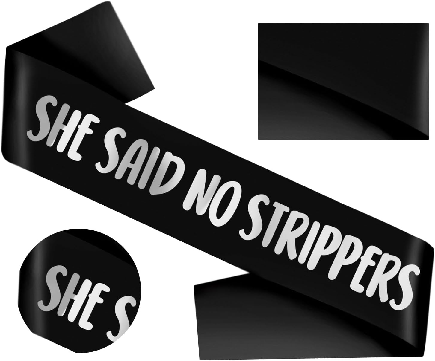 Groom Sash with She Said No Strippers - Black Silver