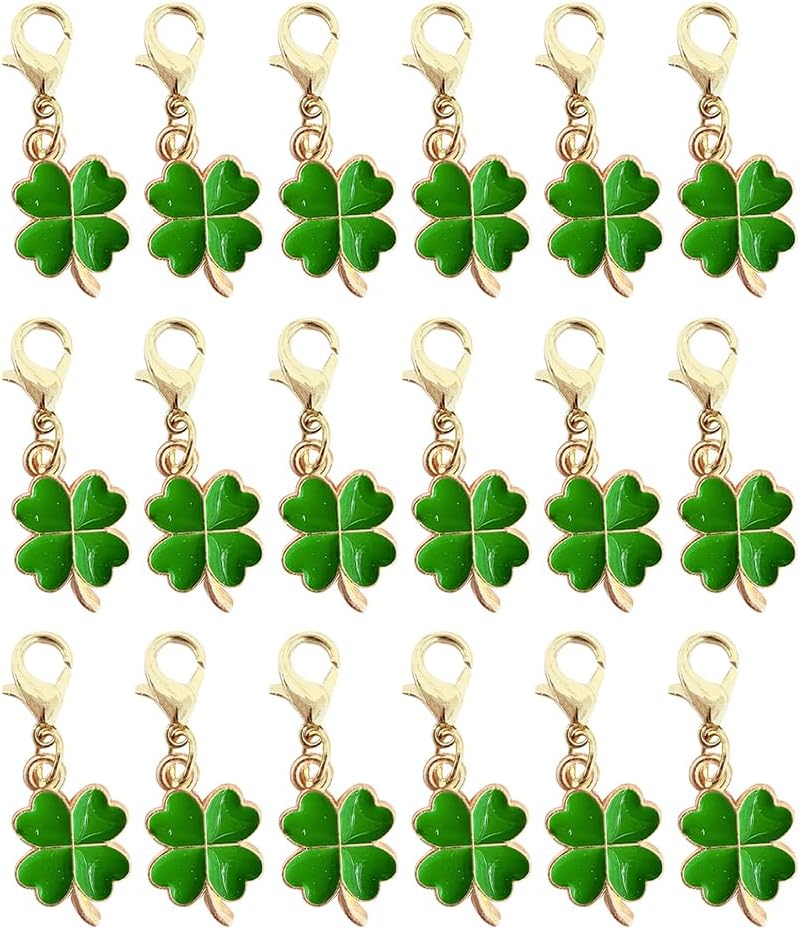 LOGOFUN 100pcs Four Leaf Clover Keychain Lucky Charm