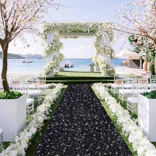 Black Sequin Aisle Runner 4FTx20FT for Weddings and Parties