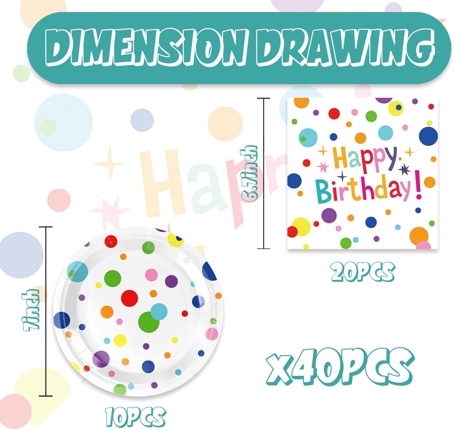 40Pcs Happy Birthday Plates Napkins Set for Parties