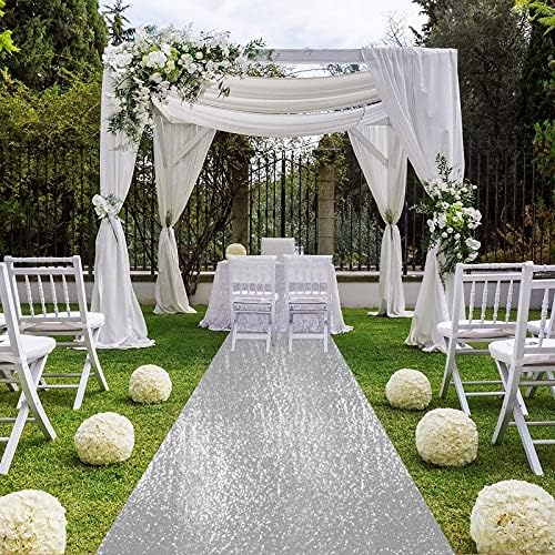 ShiDianYi 4x15 Ft Silver Sequin Aisle Runner Wedding Decor