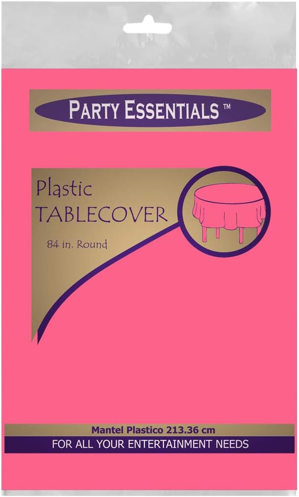 Party Essentials Heavy Duty 84 Inch Round Plastic Table Cover Hot Pink