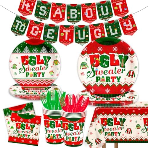 Ugly Sweater Christmas Party Tableware Set