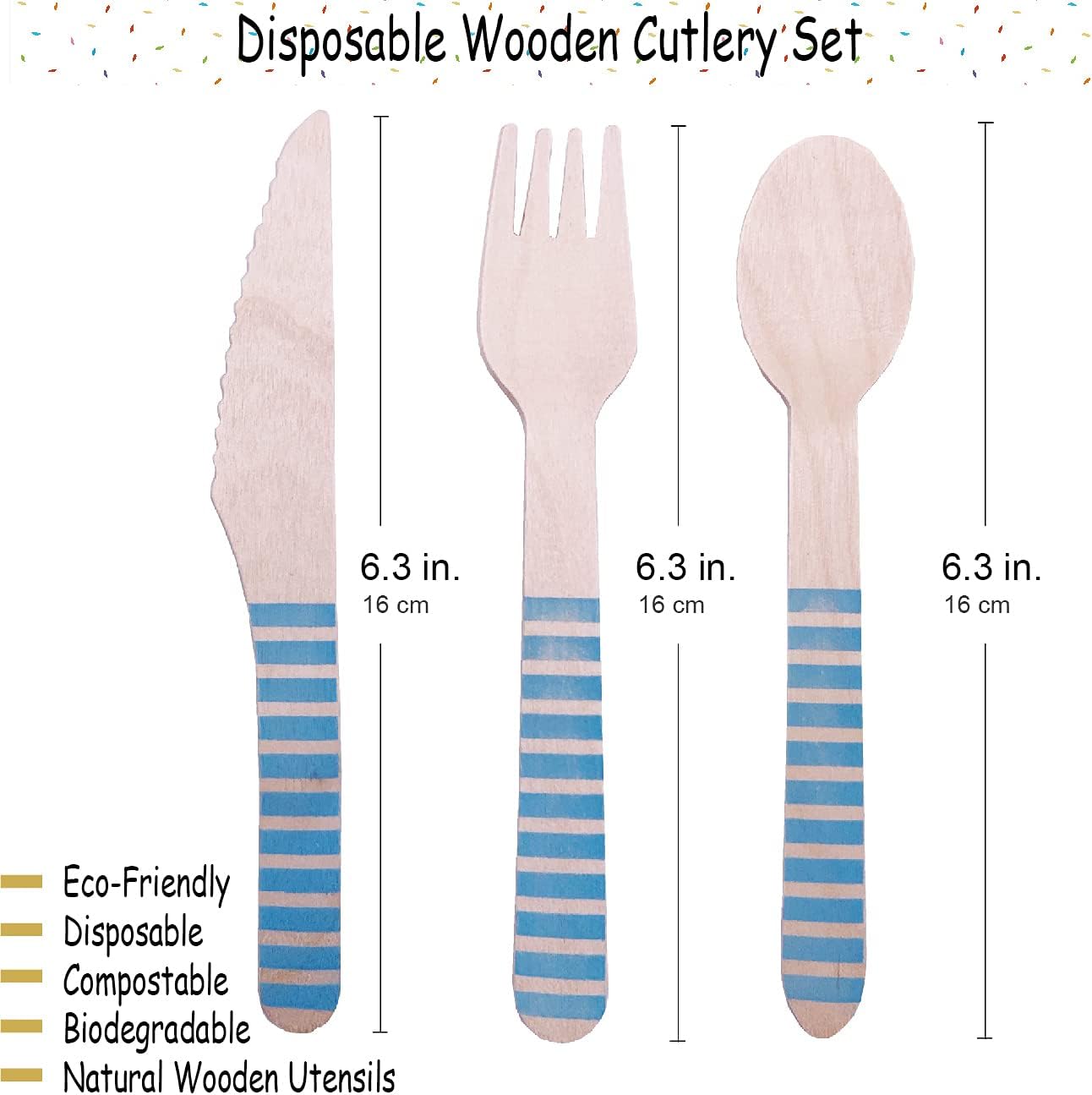 Blue Striped Party Tableware Set for 24 Guests