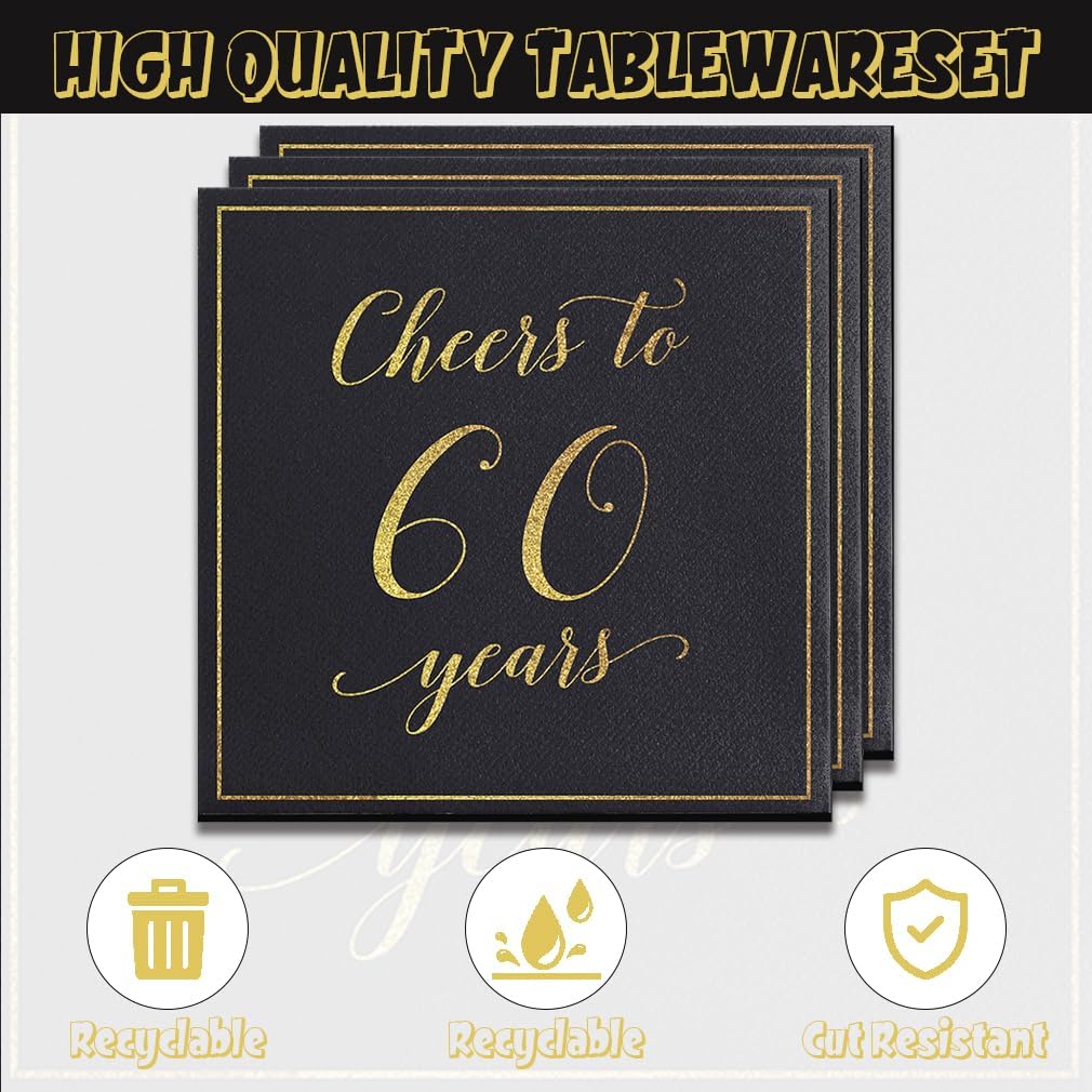 40Pcs 60th Birthday Decorations Plates Napkins Dinnerware Set