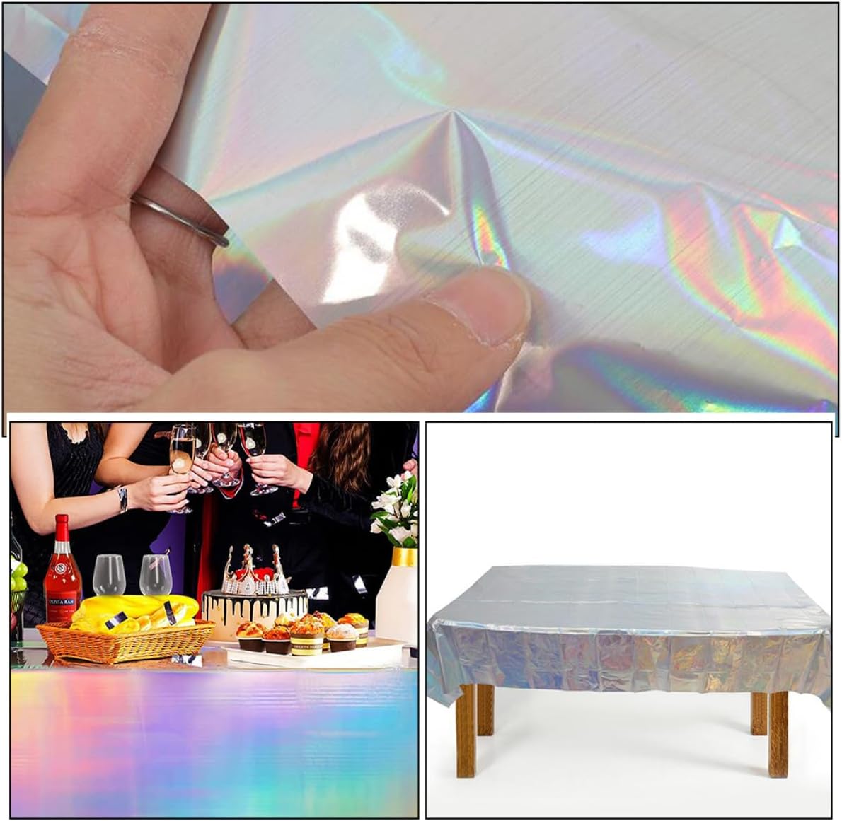 Cabilock 2pcs Rectangle Tablecloth Iridescent Holographic Foil Party Cover