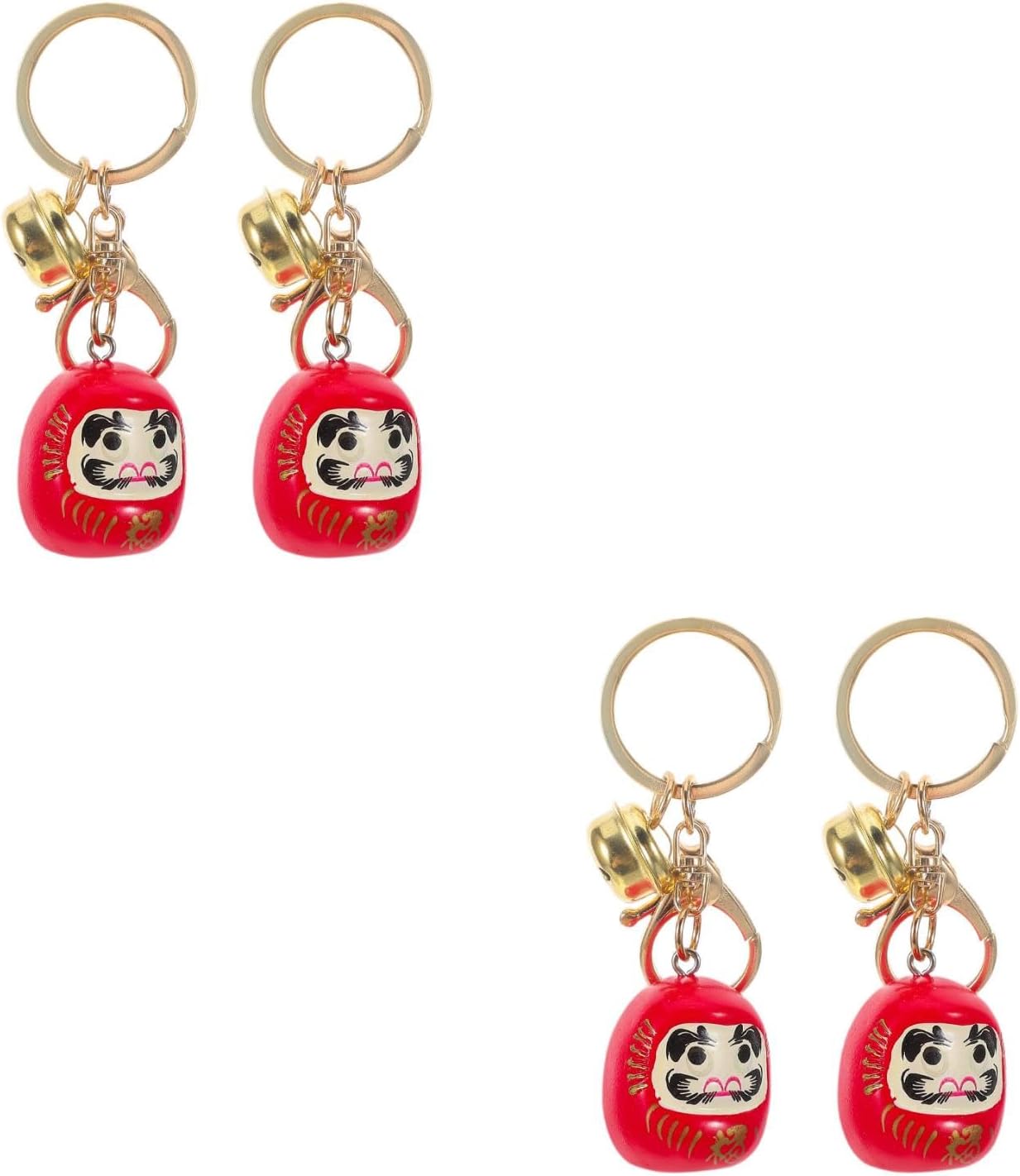 LOGOFUN 4PCS Japanese Daruma Keychain with Bell Good Luck Charm - Red