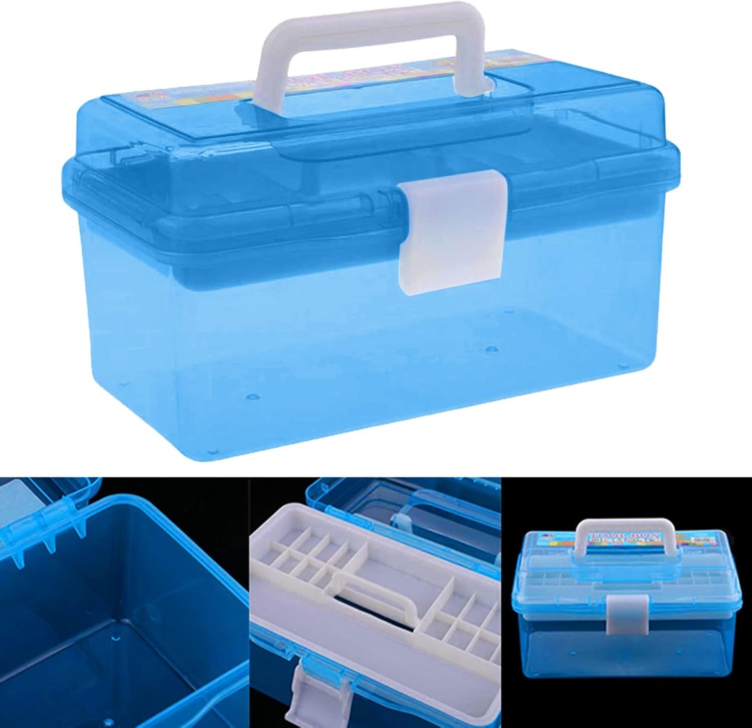 Plastic Storage Box with Removable Tray and Handle