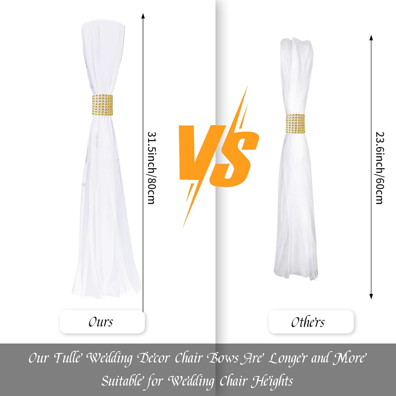 Large White Pew Bows Tulle Set with Gold Wrap