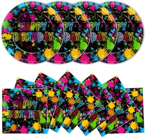 48Pcs Neon Glow in the Dark Party Plates and Napkins