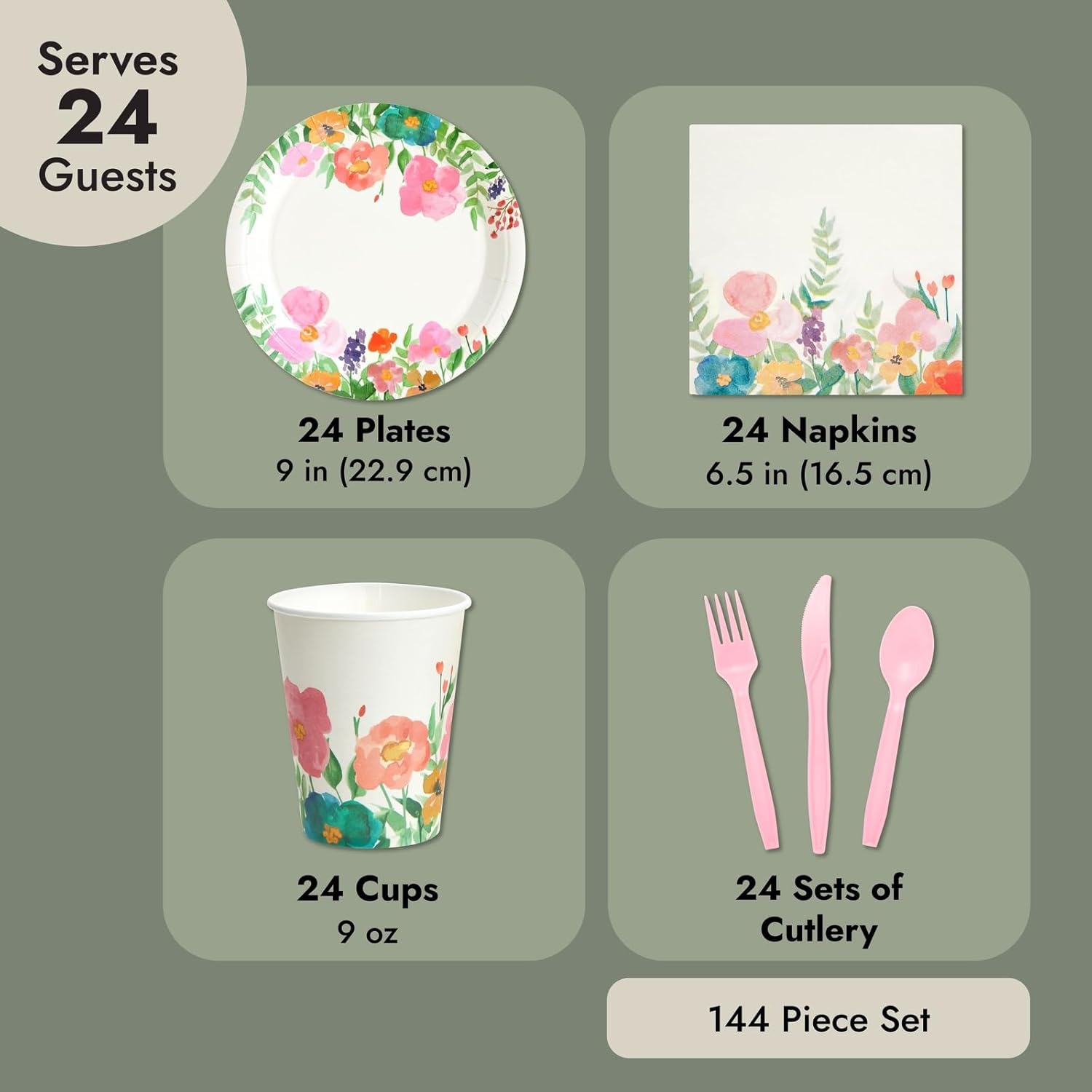 Juvale 144-Piece Floral Paper Plates Napkins Set