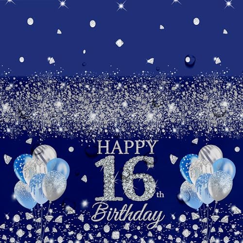 16th Birthday Tablecloth Set 3pcs Silver Blue
