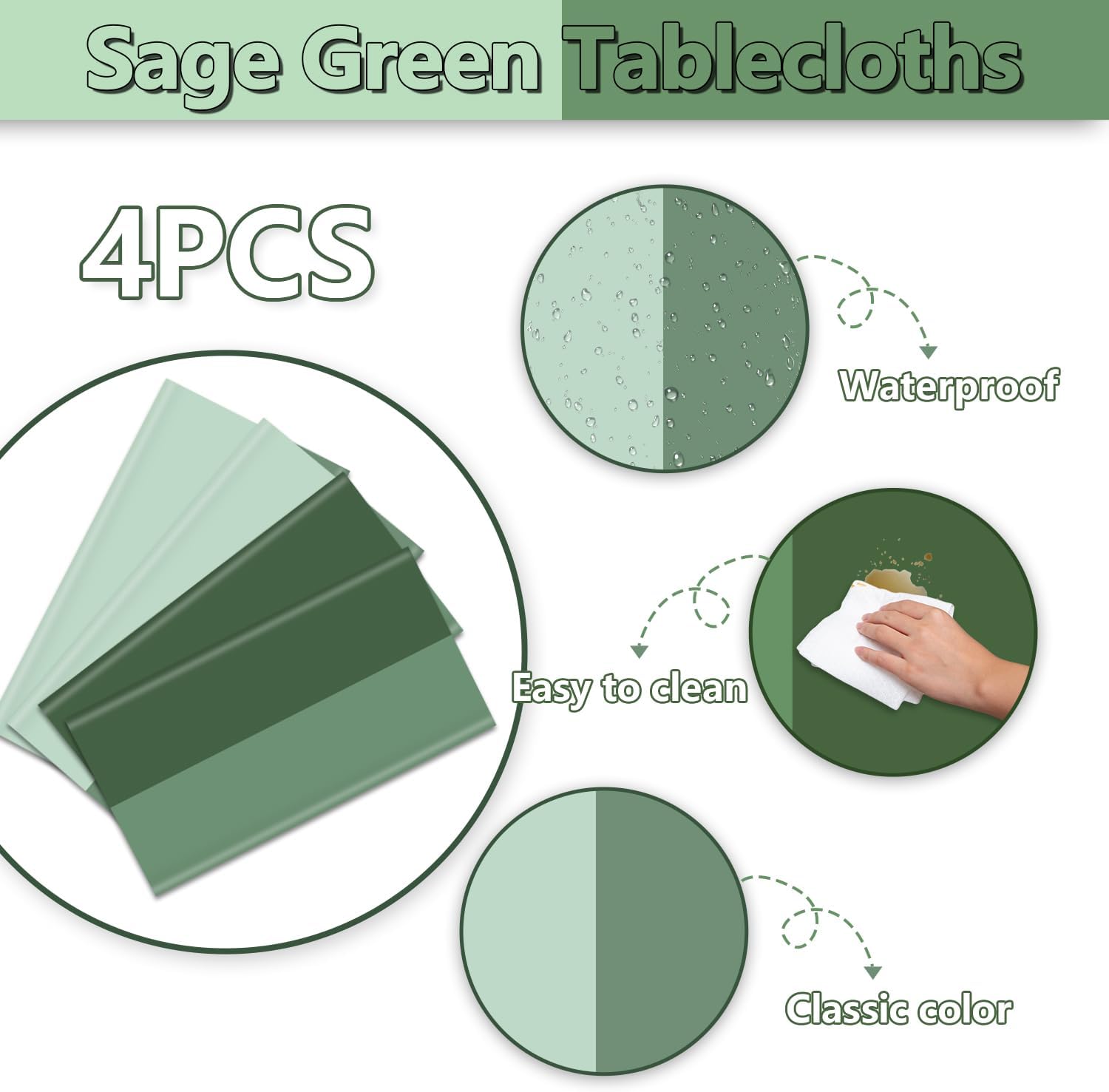 4Pcs Sage Green Tablecloths Rectangle Set for Parties