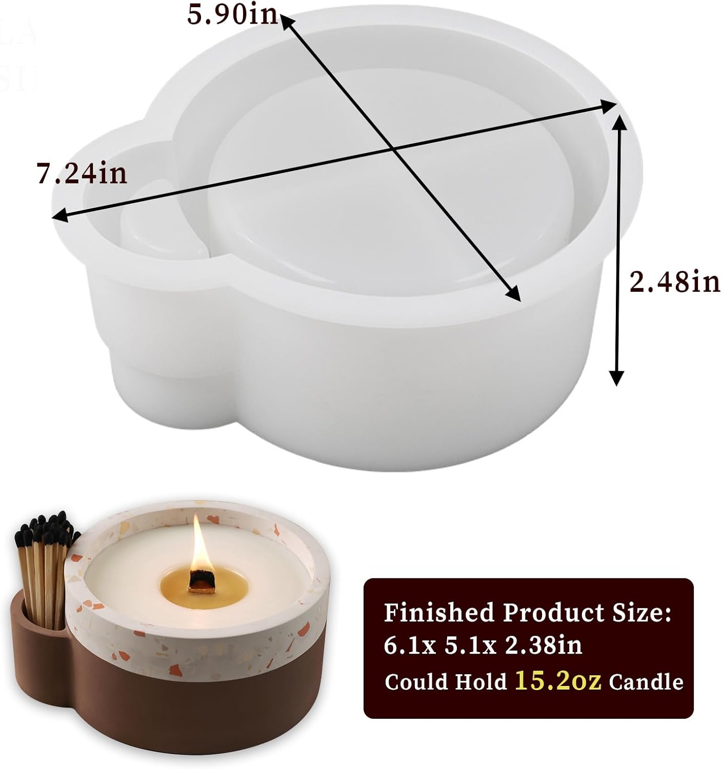 Wehous Large Silicone Candle Holder Mold with Match Holder