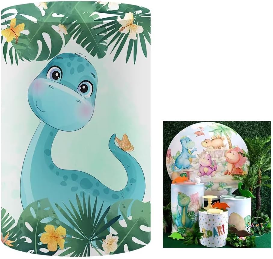 KONPON Blue Dinosaur Cylinder Table Cover for Birthday Decorations