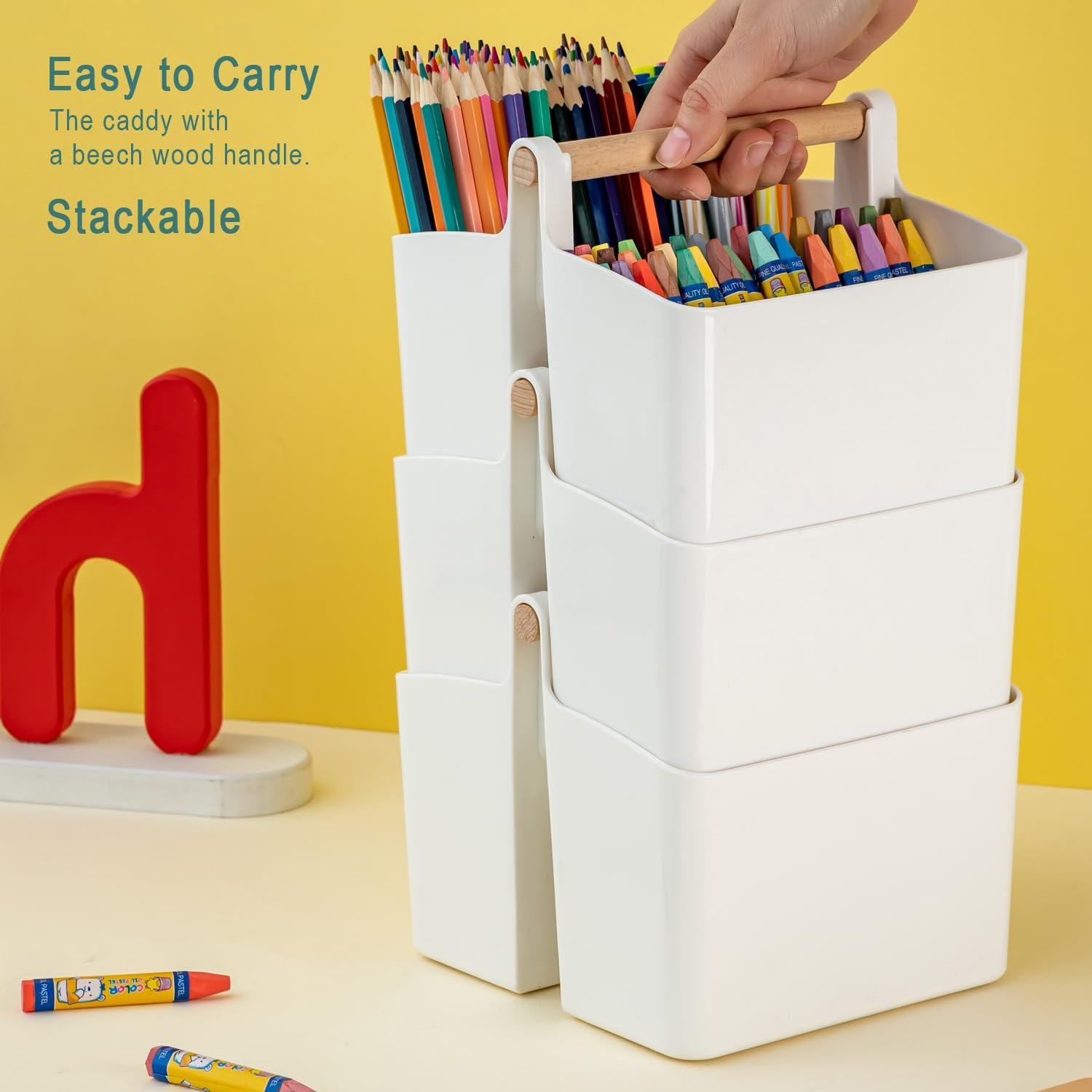 Vidifor Art Supply Organizer Caddy with Handle - Small White and Yellow