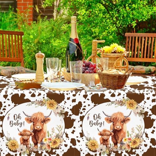 Western Highland Cow Baby Shower Tablecloth 2Pcs 51x866 Inches