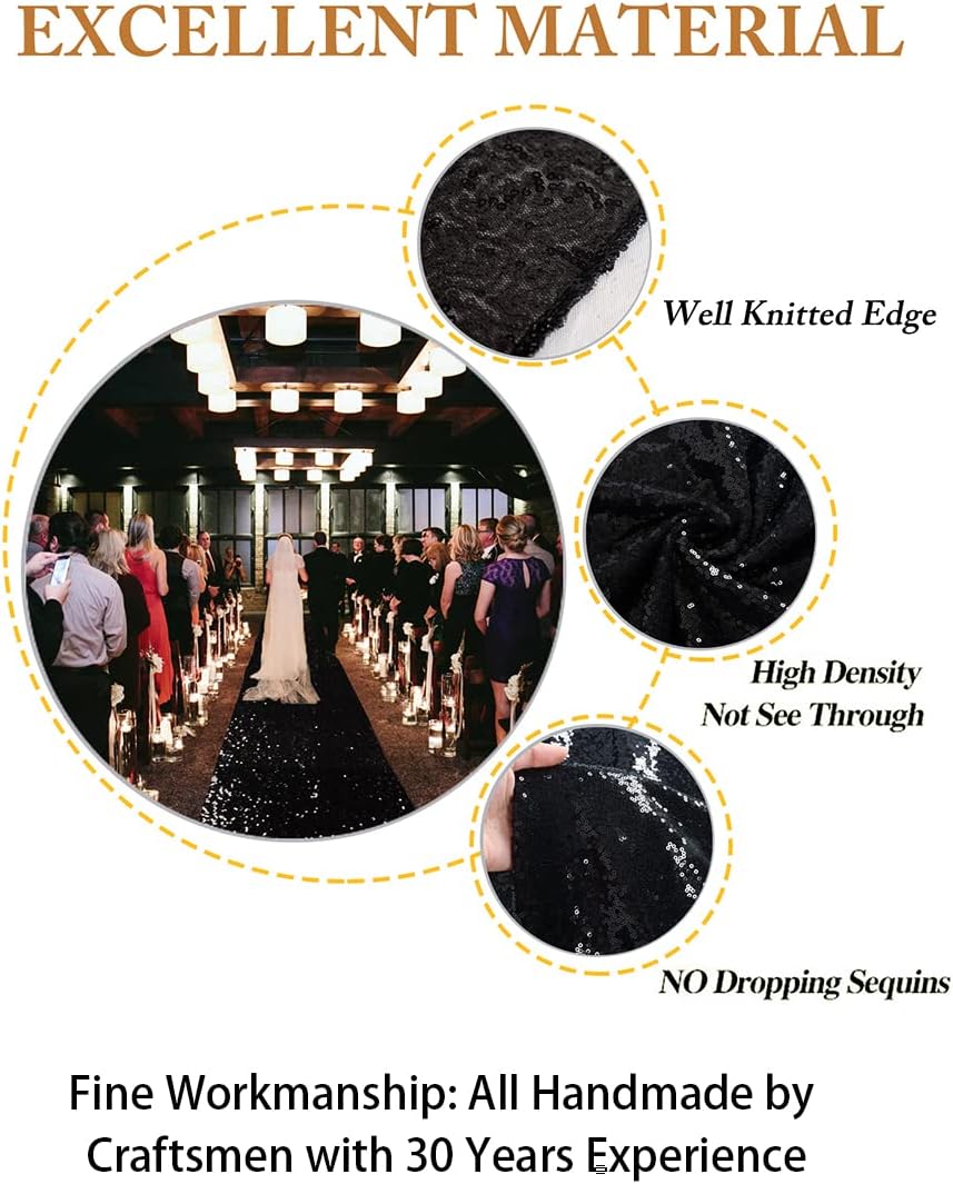 ShinyBeauty Sparkling Sequin Aisle Runner 4FTx20FT Black Glitter Wedding Carpet