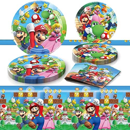 Mario Birthday Party Supplies Set 20 Plates Napkins and Tablecover