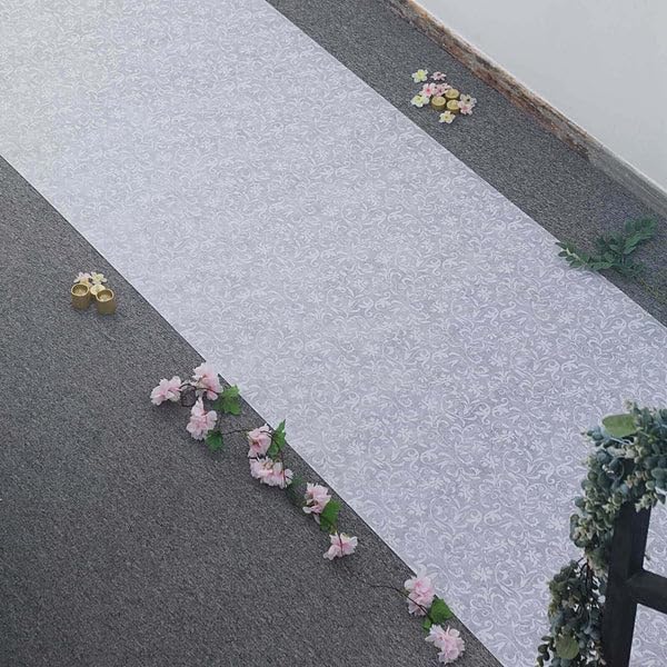 Efavormart 36 x 100ft White Floral Lace Aisle Runner