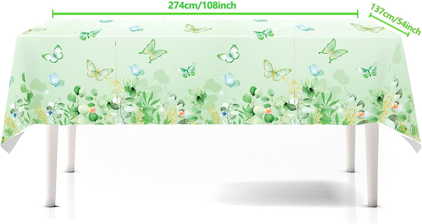 CHANGZHONG Green Butterfly Tablecloths 3 pcs 54x108 inch