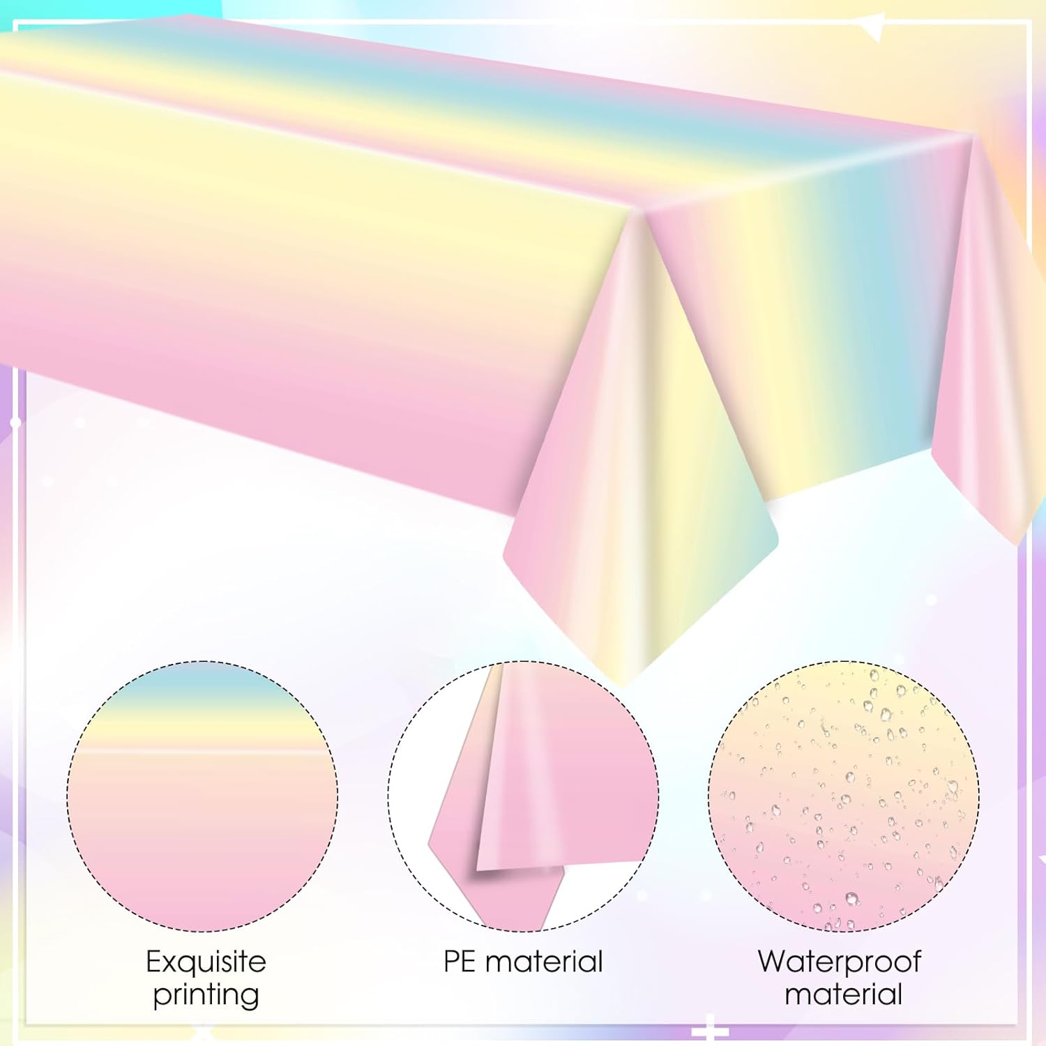 6 Pack Pastel Rainbow Disposable Table Covers for Parties