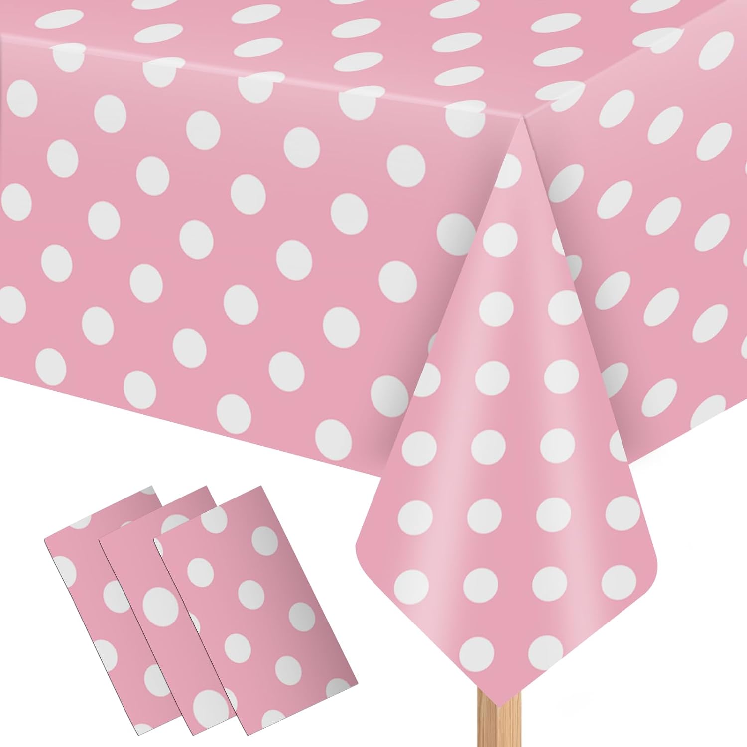 NKM 3 Pcs 866 x 512in Pink Polka Dot Tablecloth