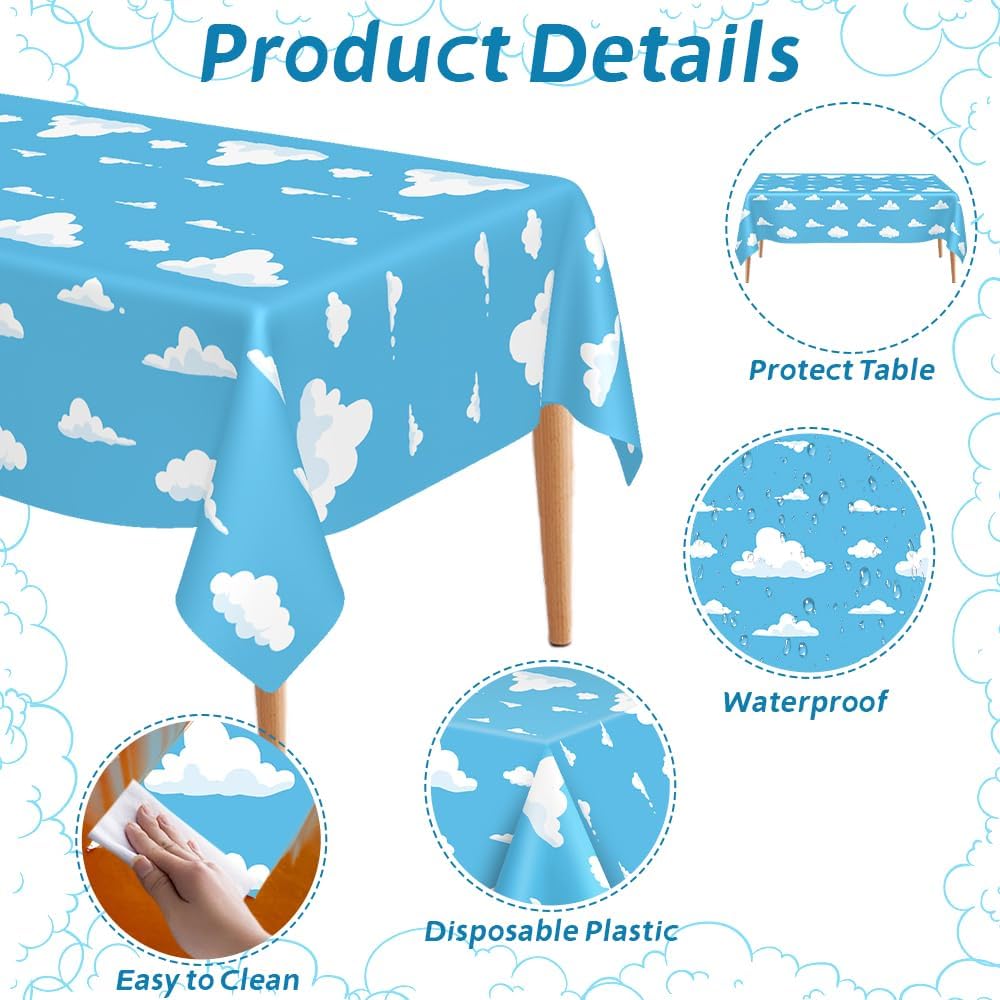 2 PCS Blue Sky and White Clouds Tablecloth for Birthday Party Supplies