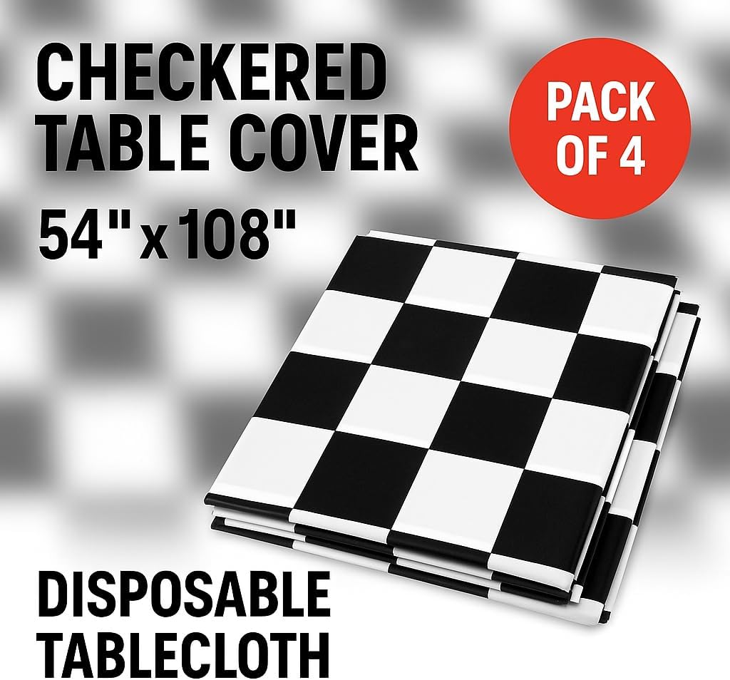 Oojami 4 Pack Black and White Checkered Table Covers