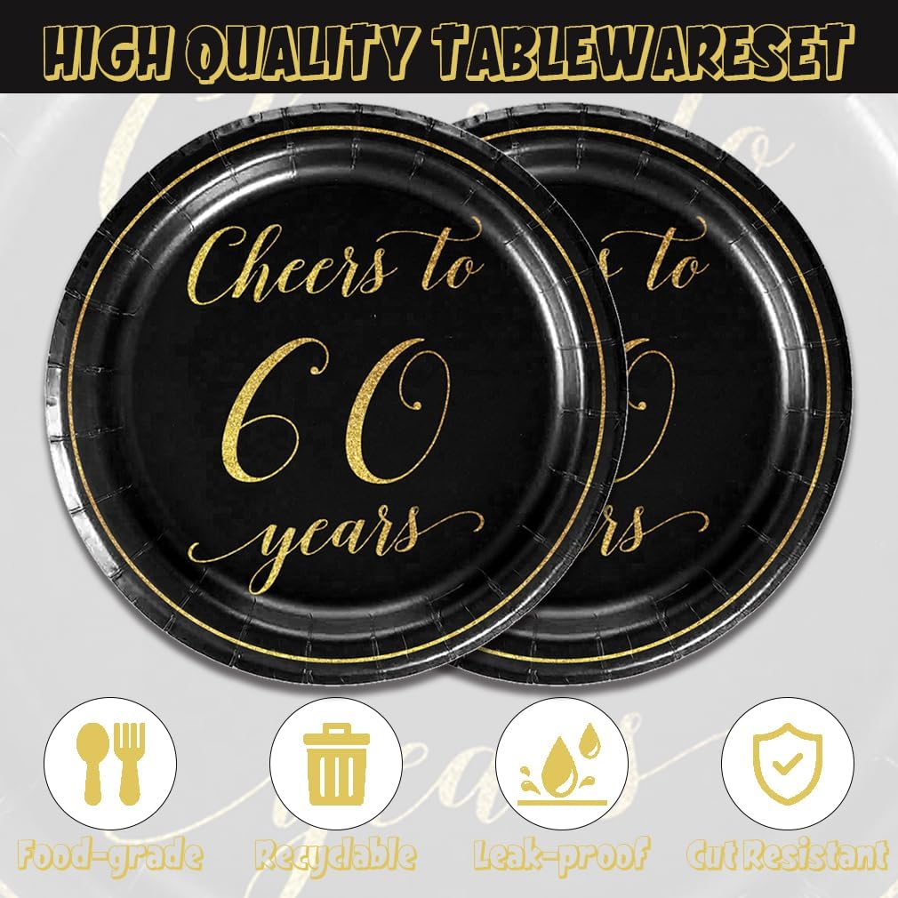 40Pcs 60th Birthday Decorations Plates Napkins Dinnerware Set