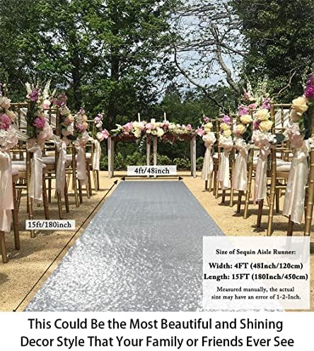 ShiDianYi 4x15 Ft Silver Sequin Aisle Runner Wedding Decor