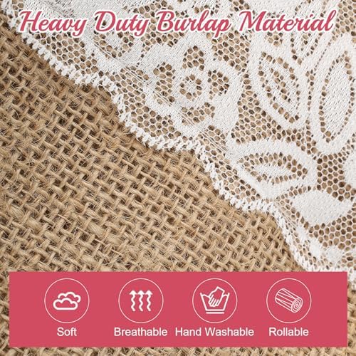 Natural Burlap Wedding Aisle Runner 3FTx20FT with Lace Trim
