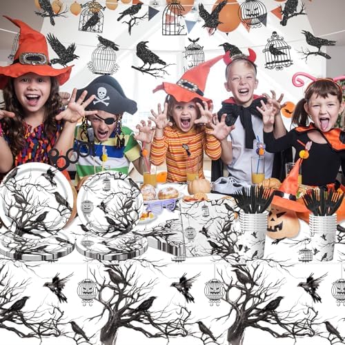 Gothic Halloween Crows Tableware Set 142pcs