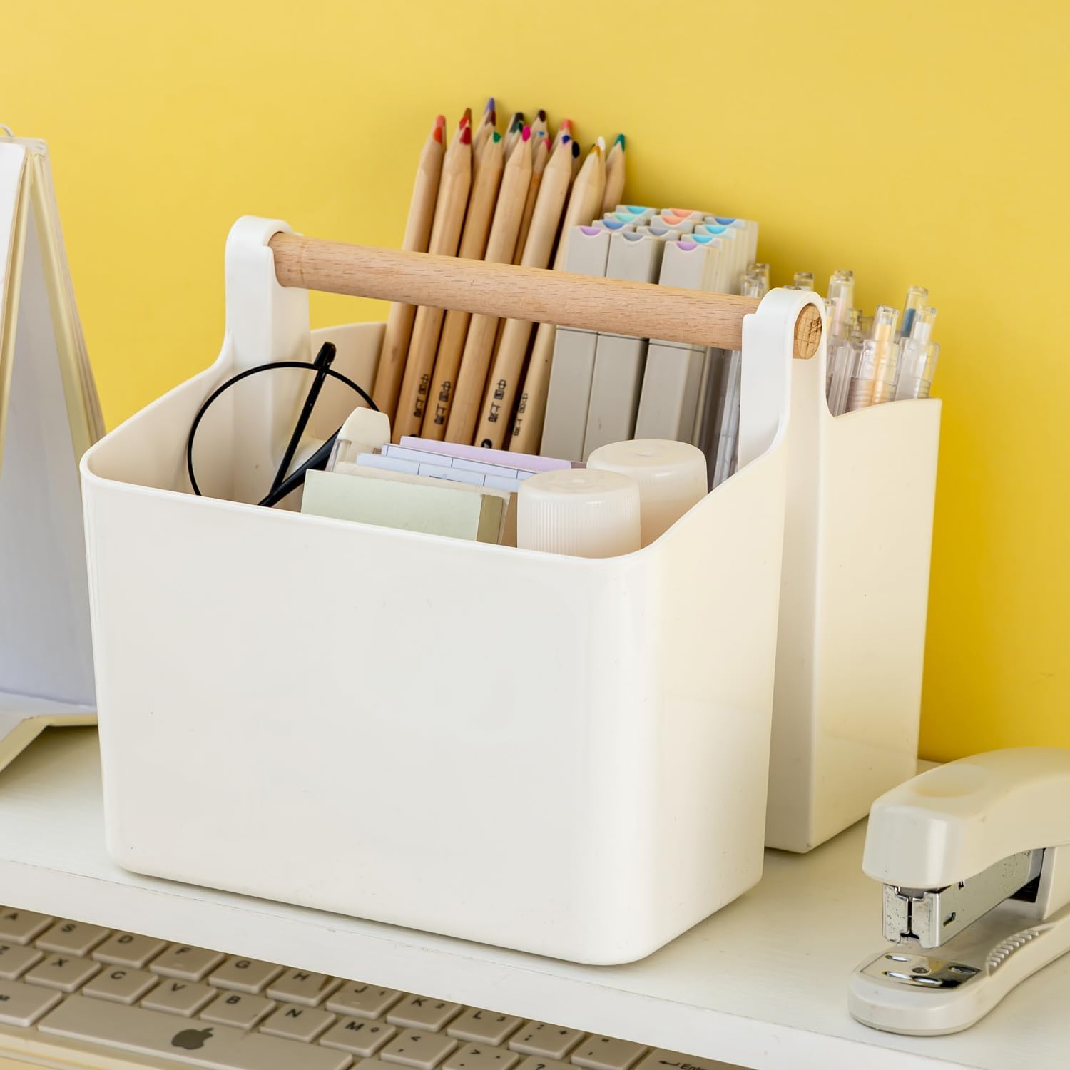 Vidifor Art Supply Organizer Caddy with Handle - Small White and Yellow