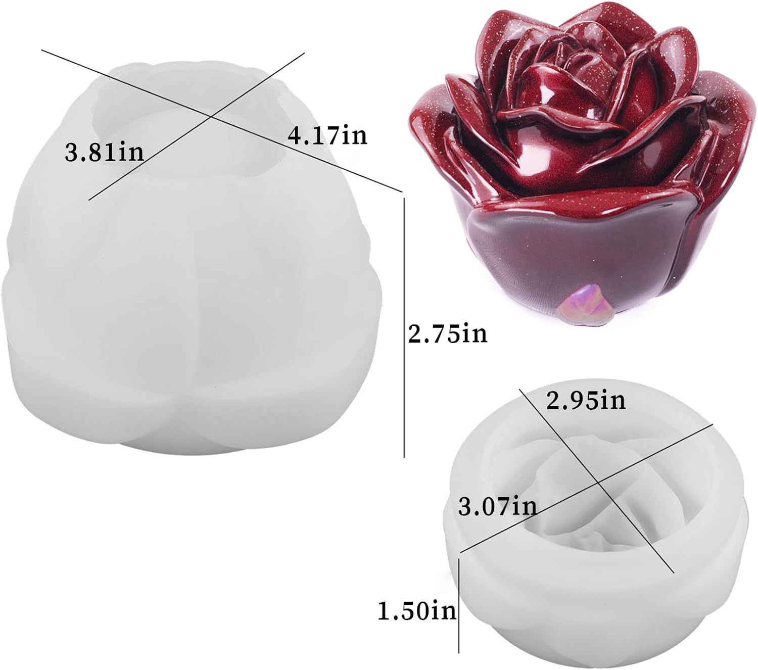 Wehous 3D Rose Box Mold with Lid for Resin and Candle Making