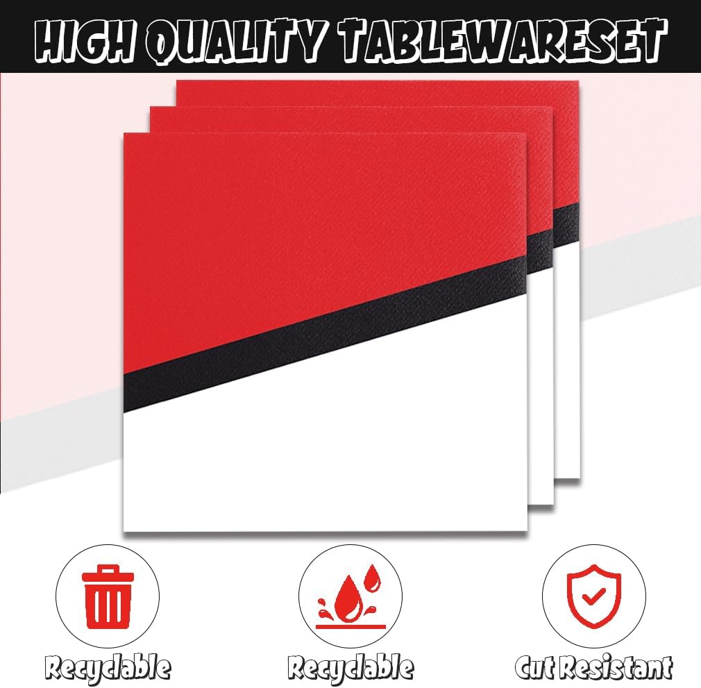 Cartoon Animated Party Plates 40PCS Red White Theme Set