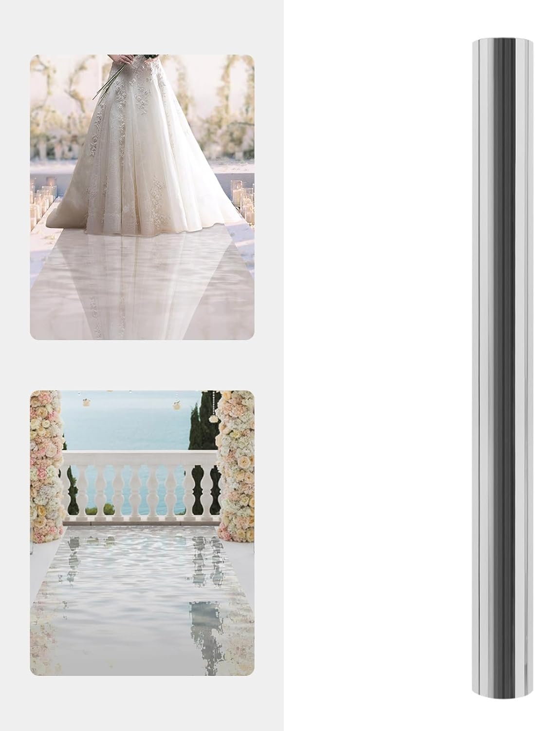 3 x 65ft Silver Reflective Aisle Runner for Wedding Ceremony