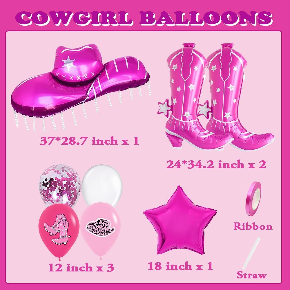 Hot Pink Cowgirl Boot Hat Balloons for Rodeo Parties