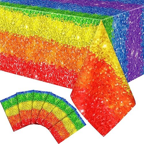 Tudomro Plastic Rainbow Tablecloths 54x108 Inch for Party Decorations