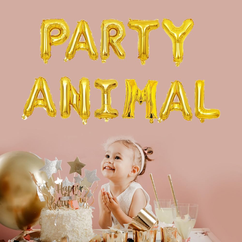 KUNGOON Gold Foil Letter Balloons for Party Animal Birthday