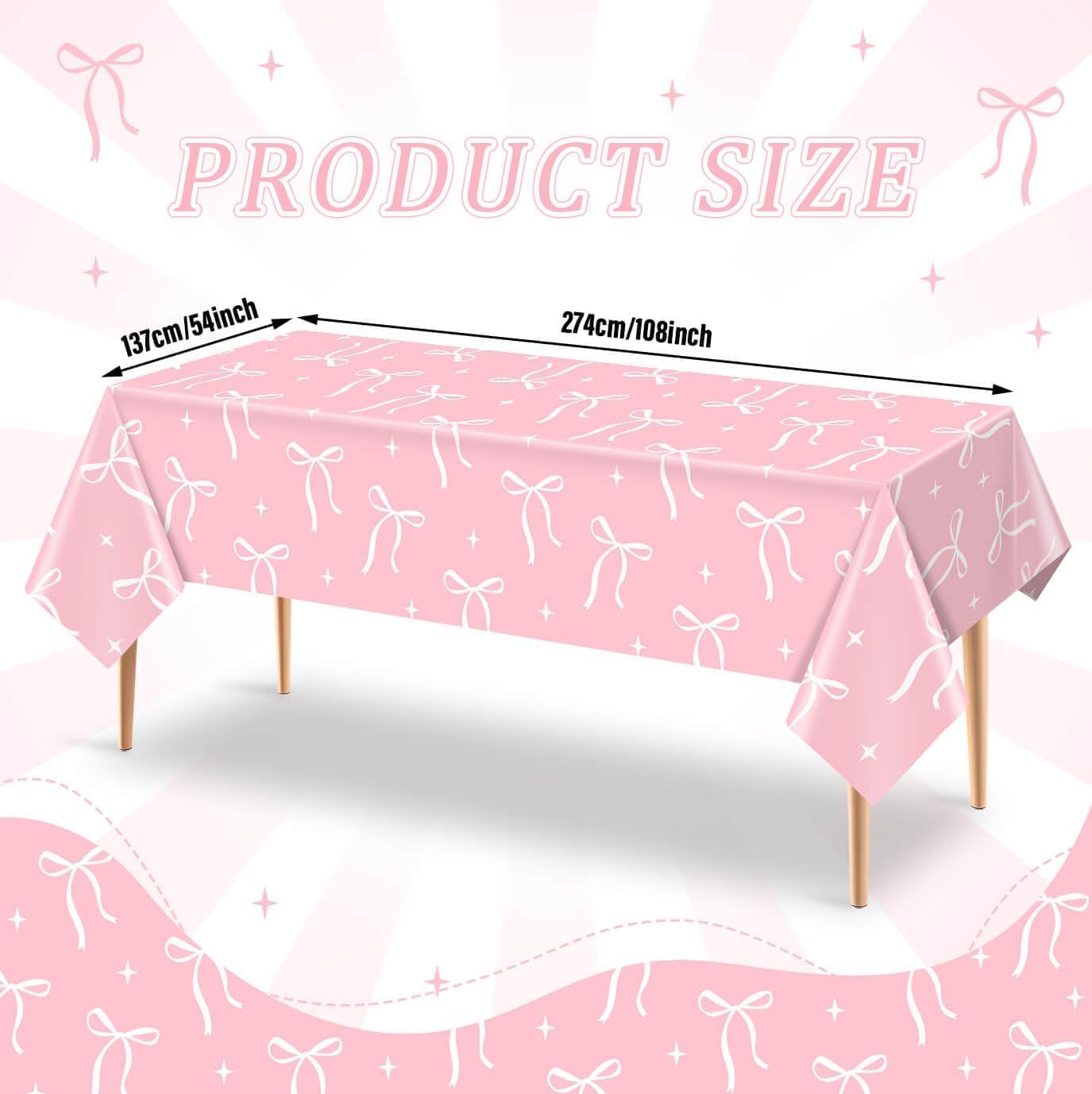 3Pcs Pink Bow Tablecloth for Birthday Party Supplies 108x54in
