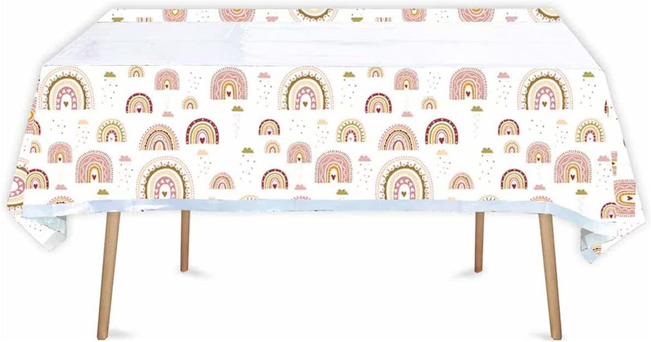 LYST 2PCS Rainbow Boho Tablecloths - Plastic Covers for Parties and Baby Showers