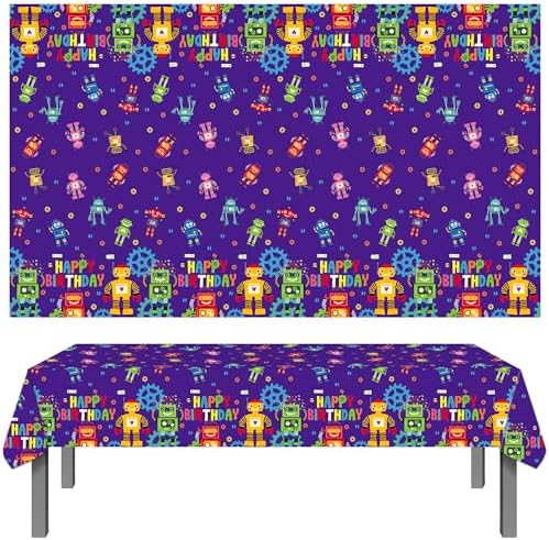 3Pcs Robot Birthday Tablecloths with Happy Birthday Design