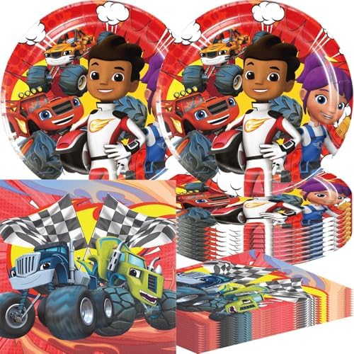 40PCS Blaze and the Monster Party Tableware Set for 20 Guests