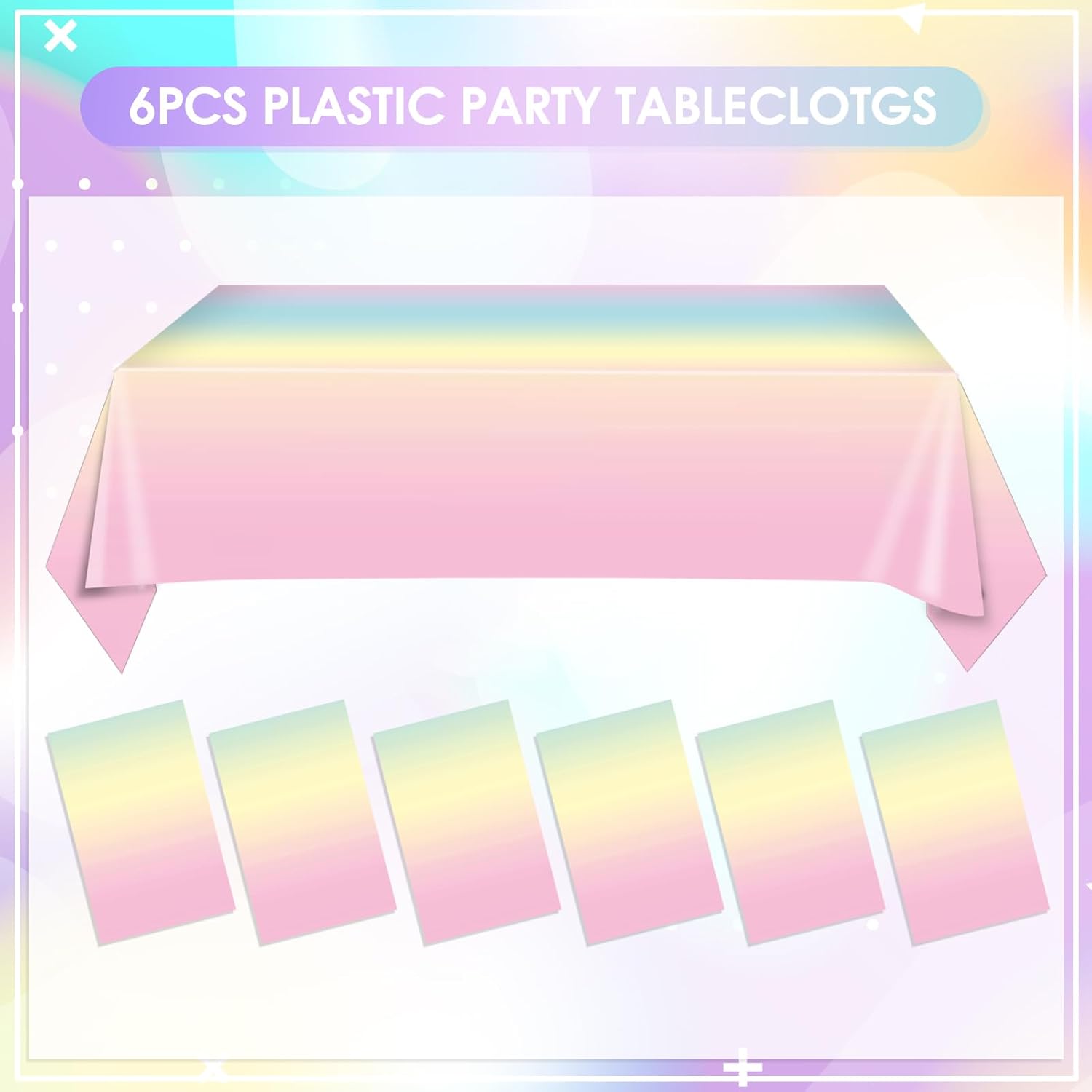 6 Pack Pastel Rainbow Disposable Table Covers for Parties