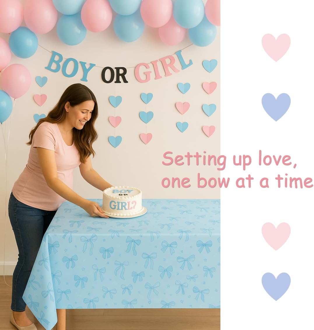 6 Packs Gender Reveal Tablecloths - 3 Pink 3 Blue Bowknot Design