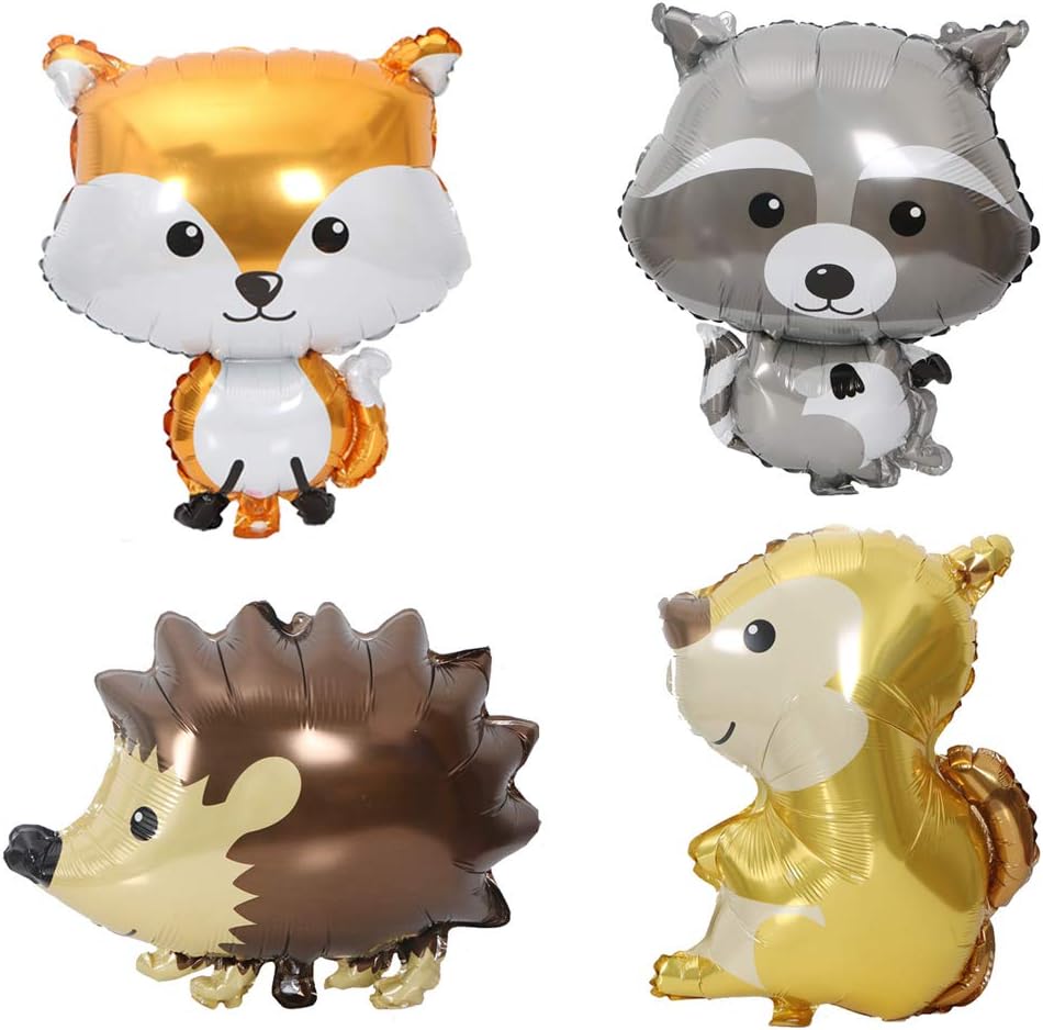 Woodland Animal Balloons 4PCS Fox Hedgehog Squirrel Raccoon