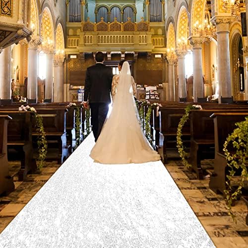 Irenare Glitter Sequin Aisle Runner 4x15 Feet White